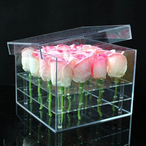 Acrylic Flower Box Pot Wedding Flower Holder Multifunction Rose Water Holder Eyeliner Organizer 25 Hole 2 Tiers Storage Box (25 Holes: 126 * 26 * 15.5cm) in Saudi Arabia