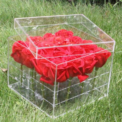 Acrylic Flower Box Pot Wedding Flower Holder Multifunction Rose Water Holder Eyeliner Organizer 25 Hole 2 Tiers Storage Box (25 Holes: 126 * 26 * 15.5cm) in Saudi Arabia