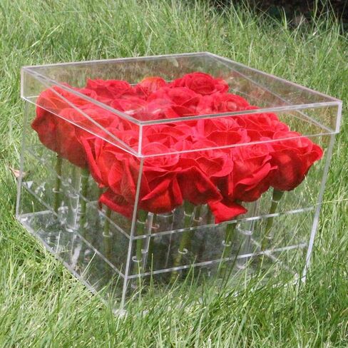 Acrylic Flower Box Pot Wedding Flower Holder Multifunction Rose Water Holder Eyeliner Organizer 25 Hole 2 Tiers Storage Box (25 Holes: 126 * 26 * 15.5cm) in Saudi Arabia