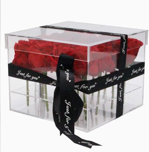 Acrylic Flower Box Pot Wedding Flower Holder Multifunction Rose Water Holder Eyeliner Organizer 25 Hole 2 Tiers Storage Box (25 Holes: 126 * 26 * 15.5cm) in Saudi Arabia