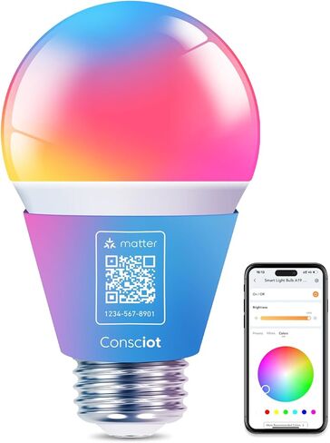 مصابيح الإضاءة الذكية Consciot، لمبة إضاءة LED متغيرة اللون بتقنية WiFi Bluetooth، مزامنة الموسيقى، لمبة ذكية مكافئة 60 وات، مصابيح إضاءة A19 E26 RGBTW تعمل مع Alexa/Google Home/Apple Home/Siri، 3 عبوات in Kuwait