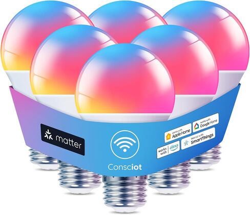 Consciot Smart Light Bulbs, WiFi Bluetooth Color Changing LED Light Bulb, Music Sync, 60W Equivalent Smart Bulb, A19 E26 RGBTW Light Bulbs That Works with Alexa/Google Home/Apple Home/Siri, 3 Pack in Saudi Arabia