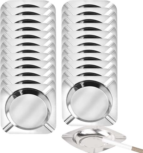 20-pack Stainless Ashtrays,Ash Trays for Smokers,Ashtray for Patio,Disposable Ashtrays for Party,Cigar Ashtray for Men(Rounded,Silver,4.72"x4.72"x0.6") in Saudi Arabia