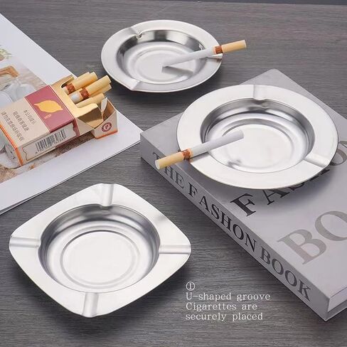 20-pack Stainless Ashtrays,Ash Trays for Smokers,Ashtray for Patio,Disposable Ashtrays for Party,Cigar Ashtray for Men(Rounded,Silver,4.72"x4.72"x0.6") in Saudi Arabia