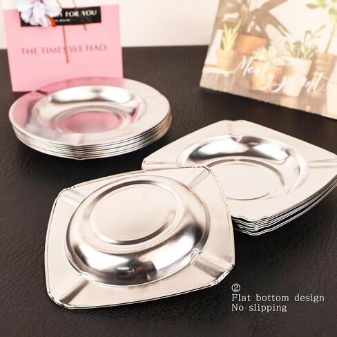 20-pack Stainless Ashtrays,Ash Trays for Smokers,Ashtray for Patio,Disposable Ashtrays for Party,Cigar Ashtray for Men(Rounded,Silver,4.72"x4.72"x0.6") in Saudi Arabia
