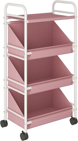 Buzowruil Utility Rolling Fabric Storage Rack Trolley Toy Rack Storage Cart Trolley with 3 Large Storage Boxes，Wheels, Suitable for Bedroom, Living Room, Entryway, Pink in Saudi Arabia