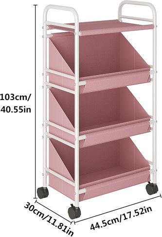 Buzowruil Utility Rolling Fabric Storage Rack Trolley Toy Rack Storage Cart Trolley with 3 Large Storage Boxes，Wheels, Suitable for Bedroom, Living Room, Entryway, Pink in Saudi Arabia
