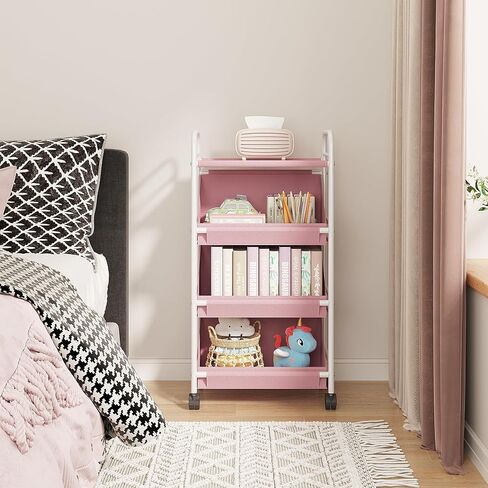 Buzowruil Utility Rolling Fabric Storage Rack Trolley Toy Rack Storage Cart Trolley with 3 Large Storage Boxes，Wheels, Suitable for Bedroom, Living Room, Entryway, Pink in Saudi Arabia
