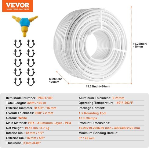 VEVOR PEX-AL-PEX Tube, 82ft, 5/8'' Diameter Aluminum-Plastic Composite Pipe Oxygen Barrier Radiant Floor PEX Pipe, 0.08'' Thickness Radiant Heat Floor Plumbing 25M Inner Aluminum Layer PEX Tubing Pipe in Saudi Arabia