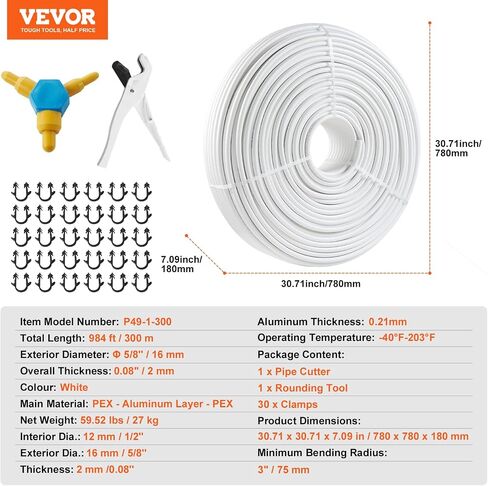 أنبوب VEVOR PEX-AL-PEX، 82 قدمًا، 5/8 بوصة قطر أنبوب مركب من الألومنيوم والبلاستيك حاجز الأكسجين أنبوب PEX للأرضية المشعة، سمك 0.08 بوصة سباكة أرضية حرارية مشعة 25 مترًا من طبقة الألومنيوم الداخلية أنبوب أنابيب PEX in Saudi Arabia
