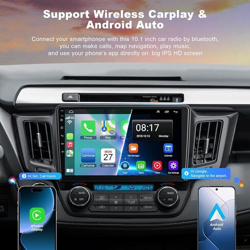 ستيريو راديو السيارة 4G+64G لسيارة Toyota RAV4 2013-2018، Carplay اللاسلكي وAndroid Auto مع Android 12 يدعم البلوتوث/التحكم الصوتي/GPS/WiFi/كاميرا احتياطية/SWC/FM، شاشة لمس IPS مقاس 10.1 بوصة in Saudi Arabia