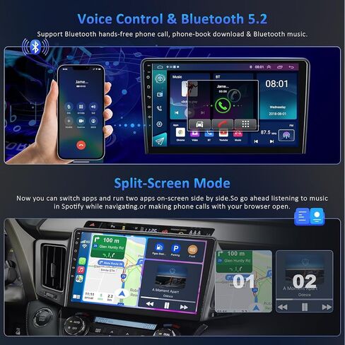 ستيريو راديو السيارة 4G+64G لسيارة Toyota RAV4 2013-2018، Carplay اللاسلكي وAndroid Auto مع Android 12 يدعم البلوتوث/التحكم الصوتي/GPS/WiFi/كاميرا احتياطية/SWC/FM، شاشة لمس IPS مقاس 10.1 بوصة in Saudi Arabia