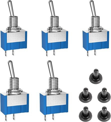 5 Pcs Mini Toggle Switch, 12V/24V/125V/250V, SPST 2 Pin（ON Off）Rocker Toggle Switch with Waterproof Cap, for Automotive Trucks Boats Marine in Saudi Arabia