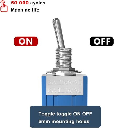 5 Pcs Mini Toggle Switch, 12V/24V/125V/250V, SPST 2 Pin（ON Off）Rocker Toggle Switch with Waterproof Cap, for Automotive Trucks Boats Marine in Saudi Arabia