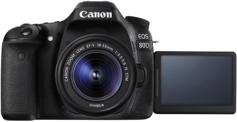 Canon EOS 80D DSLR Camera with 18-55mm Lens (1263C005) + EF-S 55-250mm Lens + 64GB Memory Card + Case + Corel Photo Software + 2 x LPE6 Battery + External Charger + Card Reader + More (Renewed) in Saudi Arabia