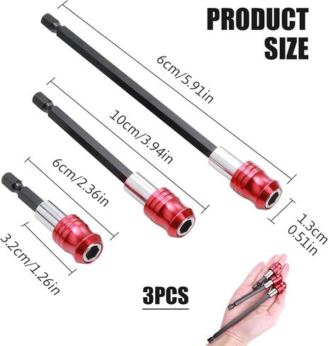 حامل لقم تمديد المثقاب، 3 قطع حامل براغي مغناطيسي، دليل محرك المسمار، حامل طرف لقمة المثقاب، حامل لقمة التأثير، محول برغي مثقاب مع ساق سداسية 1/4 بوصة أدوات كهربائية سداسية in Kuwait