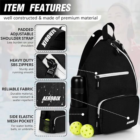 AEROBIX Pickleball Bag for Women and Men, Pickle Ball Bag with Upgraded Zippers and Capacity, Padded Pickleball Backpack, Adjustable Pickleball Paddle Bag, Pickleball Sling Bag (Bag Only) in Kuwait