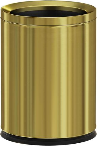 2.6/3.7 Gallon Round Metal Trash Can Without lid, Dual Layer Rust-Proof Garbage Bin, Waste Basket with Gold Edge or Silver Edge for Bathroom,Bedroom,Kitchen, Hotel,Office (88J Gold) in Kuwait