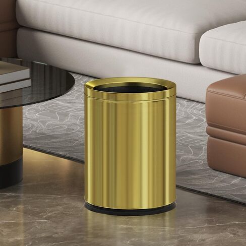 2.6/3.7 Gallon Round Metal Trash Can Without lid, Dual Layer Rust-Proof Garbage Bin, Waste Basket with Gold Edge or Silver Edge for Bathroom,Bedroom,Kitchen, Hotel,Office (88J Gold) in Kuwait