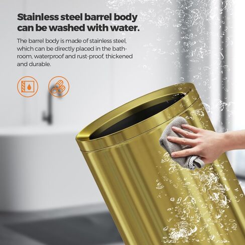 2.6/3.7 Gallon Round Metal Trash Can Without lid, Dual Layer Rust-Proof Garbage Bin, Waste Basket with Gold Edge or Silver Edge for Bathroom,Bedroom,Kitchen, Hotel,Office (88J Gold) in Kuwait
