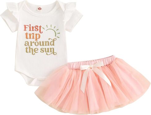 Hoanselay Baby Girl 1st Birthday Clothes One Year Old Short Sleeve Romper and Tulle Tutu Skirt Dress Set Cake Smash Outfits in Saudi Arabia