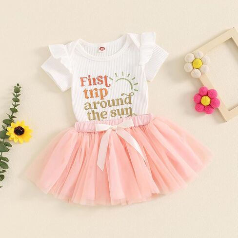 Hoanselay Baby Girl 1st Birthday Clothes One Year Old Short Sleeve Romper and Tulle Tutu Skirt Dress Set Cake Smash Outfits in Saudi Arabia