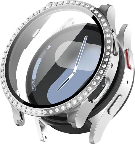 Miimall Sparkle Case for Samsung Galaxy Watch 7 Cover Case, No Fog PC & Tempered Glass Screen Protective Face Cover- Stylish Bling Crystal Full Protection Case for Galaxy Watch 7 40mm Women (Silver) in Saudi Arabia