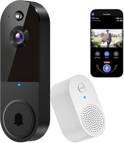 1080P Video Doorbell Camera, Wireless Indoor/Outdoor Surveillance Camera, Cloud Storage, 2.4G WiFi Only, AI Human Detection, Instant Alert, Night Vision, Two Way Audio (Black) in Saudi Arabia