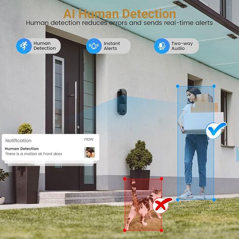 1080P Video Doorbell Camera, Wireless Indoor/Outdoor Surveillance Camera, Cloud Storage, 2.4G WiFi Only, AI Human Detection, Instant Alert, Night Vision, Two Way Audio (Black) in Saudi Arabia