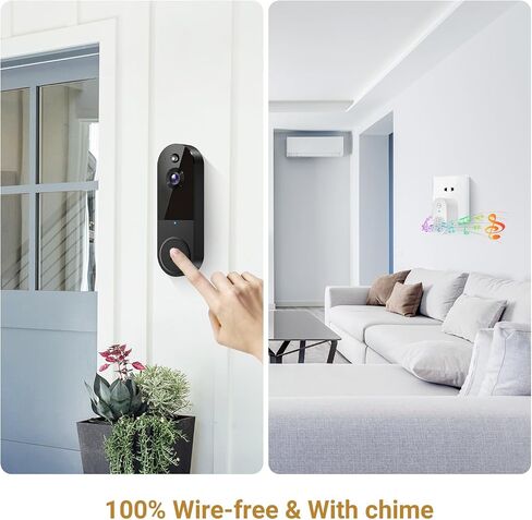 1080P Video Doorbell Camera, Wireless Indoor/Outdoor Surveillance Camera, Cloud Storage, 2.4G WiFi Only, AI Human Detection, Instant Alert, Night Vision, Two Way Audio (Black) in Saudi Arabia