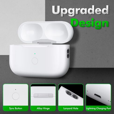 حافظة شحن لاسلكية متوافقة مع AirPods Pro الجيل الأول والثاني، حافظة شاحن بديلة مع زر مزامنة، أبيض نقي in Saudi Arabia