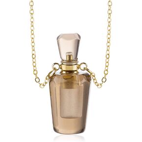 RIAH FASHION Gemstone Crystal Perfume Bottle Diffuser Necklace - Aromatherapy Essential Oil Travel Locket Pendant Charm Fragrance Carrier Flask Chain (Quartz Bottle - Spike Green)