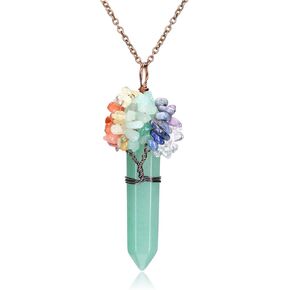 CrystalTears Chakra Healing Crystal Necklace for Women Handmade Tree Life Wire Wrapped Natural Quartz Crystal Points Stone Necklace 7 Chakra Gemstone Pendant Necklace Jewellry Gift for Her Christmas