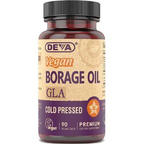 DEVA Vegan Vitamins, Borage Oil 500mg, Rich Source of Omega-6 Fatty Acid GLA (Gamma linolenic Acid), Cold-Pressed & Unrefined, 90 Tablets, 1-Pack
