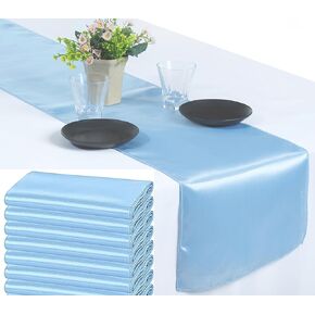 MDS Pack of 10 Satin Table Runners 12 x 108 Inch Long Wedding sateen Bright Silk Smooth Table Runner for Wedding Reception Birthday Graduation Party Event Banquet Spring Decoration - Eggplant in Kuwait