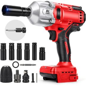 800Nm Cordless Impact Wrench for Milwaukee M18 Battery, 1/2 inch Brushless High Torque Electric Impact Driver with 6 Sockets, LED Work Light, for Car Truck Home (Tool Only, No Battery)