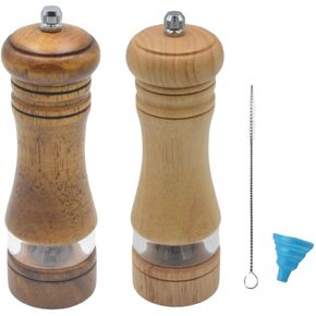 Classic Salt and Pepper Grinder Set,Refillable Salt and Pepper Mills,Manual Oak Wood Salt Grinder,Pepper Grinder,Visible Adjustable Ceramic Grinding Rotor,2 Packs set 6.5 inch Each