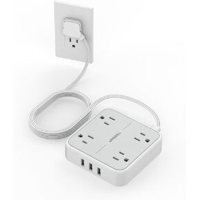 Surge Protector Power Strip, TESSAN 10 FT Extension Cord with 3 USB A Wall Charger, Ultra Thin Flat Plug with 4 Outlets, Slim Desktop Charging Station for Office, School, Home, Dorm Room Essentials