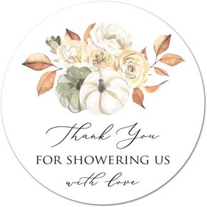2" Round Fall Floral Pumpkin Thank You Favor Sticker - Set of 40