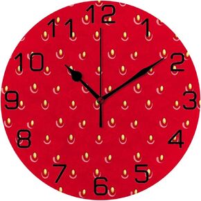Rashu Wall Clock Non-Ticking Desk Clock 10 Inch PVC Round Silent Wall Clock Battery Operated Home Office School Decorative ﻿Watercolor Strawberry Art Clock