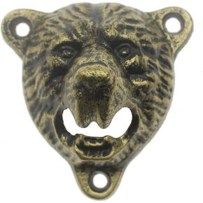 Black Bear Head Cast Iron Beer Bottle Opener Wall Mounted Grizzly Teeth for Man Cave Garage Decor