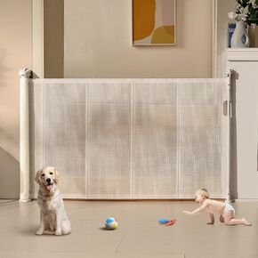 VEVOR Baby Gate Dog Gate Retractable for Stairs Indoor, Extends up to 60" Wide Mesh Dog Gate for Doorways, 34" Tall Safety Dog Gates for The House, Easy to Use Pet Gate for Stairway & Ourdoors, White