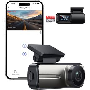 Dash Cam Front, WiFi FHD 1080P Car Camera with 32G SD Card, Mini Dash cam for Cars with Night Vision, WDR, 160° Wide Angle, Loop Recording, G-Sensor, APP, 24 Hours Parking Mode Supports