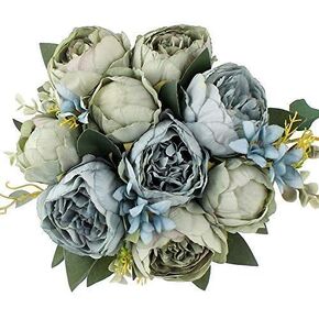 Artificial Fake Flowers Peony 7 Flower Heads Silk Flower Arrangements Wedding Bouquets Decorations Plastic Floral Table Centerpieces Home Kitchen Garden Party Décor (Orange)