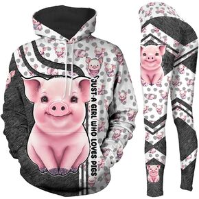 Farm Animal Pullover Hoodie Pockets for Women, Casual Tracksuit Hoodie and Leggings Set 2 Pieces Active Outfits
