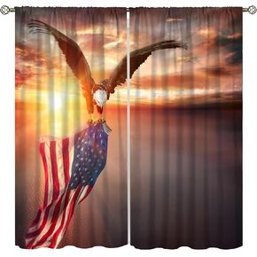 Animal Eagle Blackout Curtain American Flag Motorcycle Window Curtain Noise Reducing Drapes Rod Pocket Kitchen Dining Room Cafe Bedroom Living Room 2 Panels 42x45 in