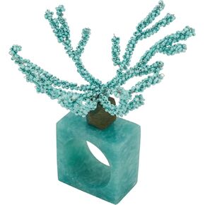 Saro Lifestyle Coral Breeze Beaded Resin Napkin Ring (Set of 4), White