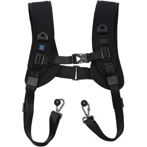 PULUZ Dual Camera Shoulder Harness Quick Release Double Camera Tether Strap Soft Pad Decompression Strap Belt With 1/4 inch Screw for DSLR SLR Cameras