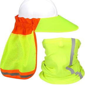 Hard Hat Sun Shade with Full Brim Visor, Shield Your Neck from Sun, Men's Construction Accessories for Hardhat Hats UV Sunshade Helmet Attachment with Reflective Strip, 2 pcs Set