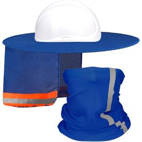 Hard Hat Sun Shade with Full Brim Visor, Shield Your Neck from Sun, Men's Construction Accessories for Hardhat Hats UV Sunshade Helmet Attachment with Reflective Strip, 2 pcs Set